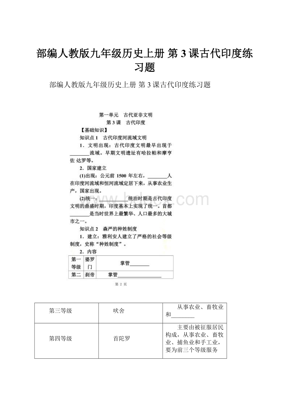 部编人教版九年级历史上册 第3课古代印度练习题.docx