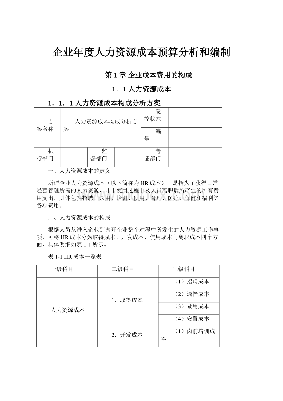 企业年度人力资源成本预算分析和编制.docx_第1页