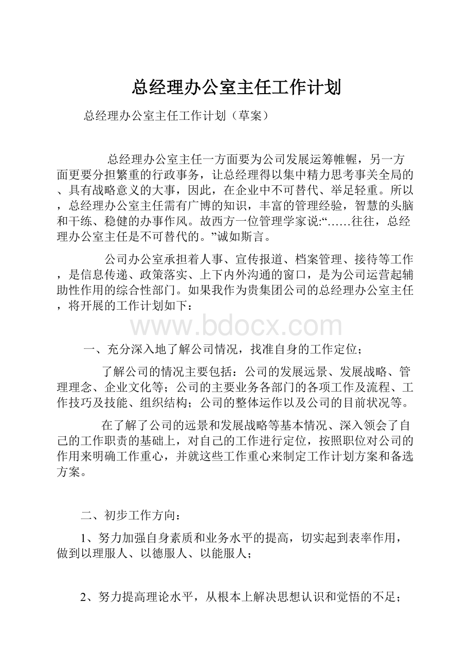 总经理办公室主任工作计划.docx_第1页