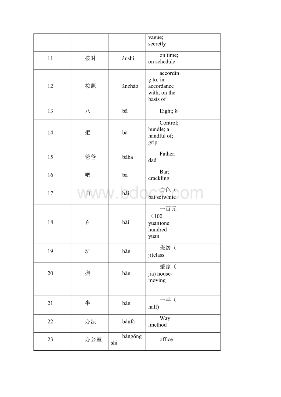 中英文版HSK四级词汇甲级词汇1200个之欧阳道创编.docx_第2页