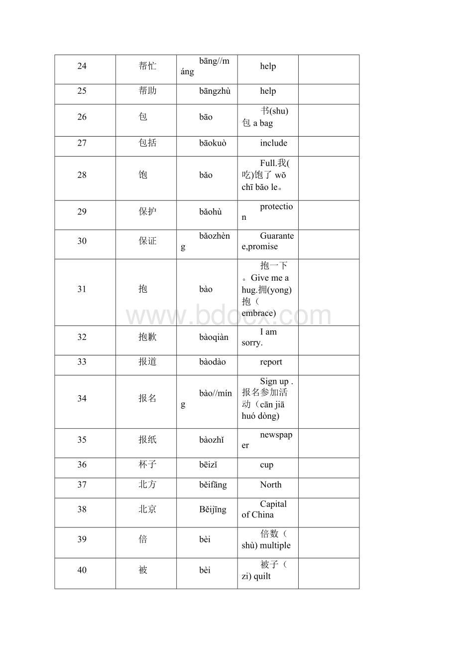 中英文版HSK四级词汇甲级词汇1200个之欧阳道创编.docx_第3页