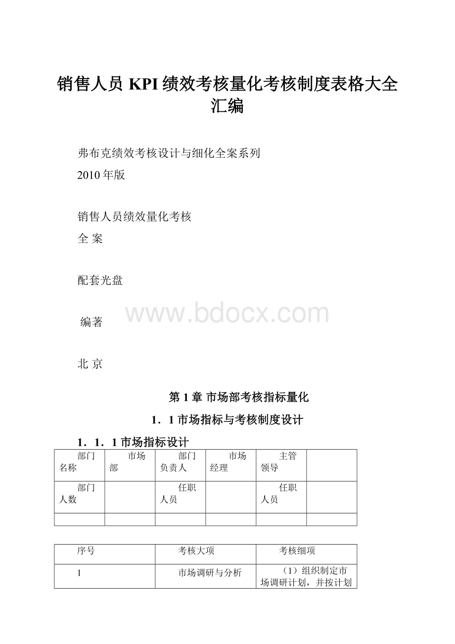 销售人员KPI绩效考核量化考核制度表格大全汇编.docx_第1页