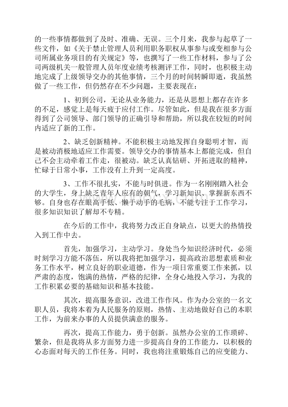 文秘试用期转正工作总结.docx_第2页