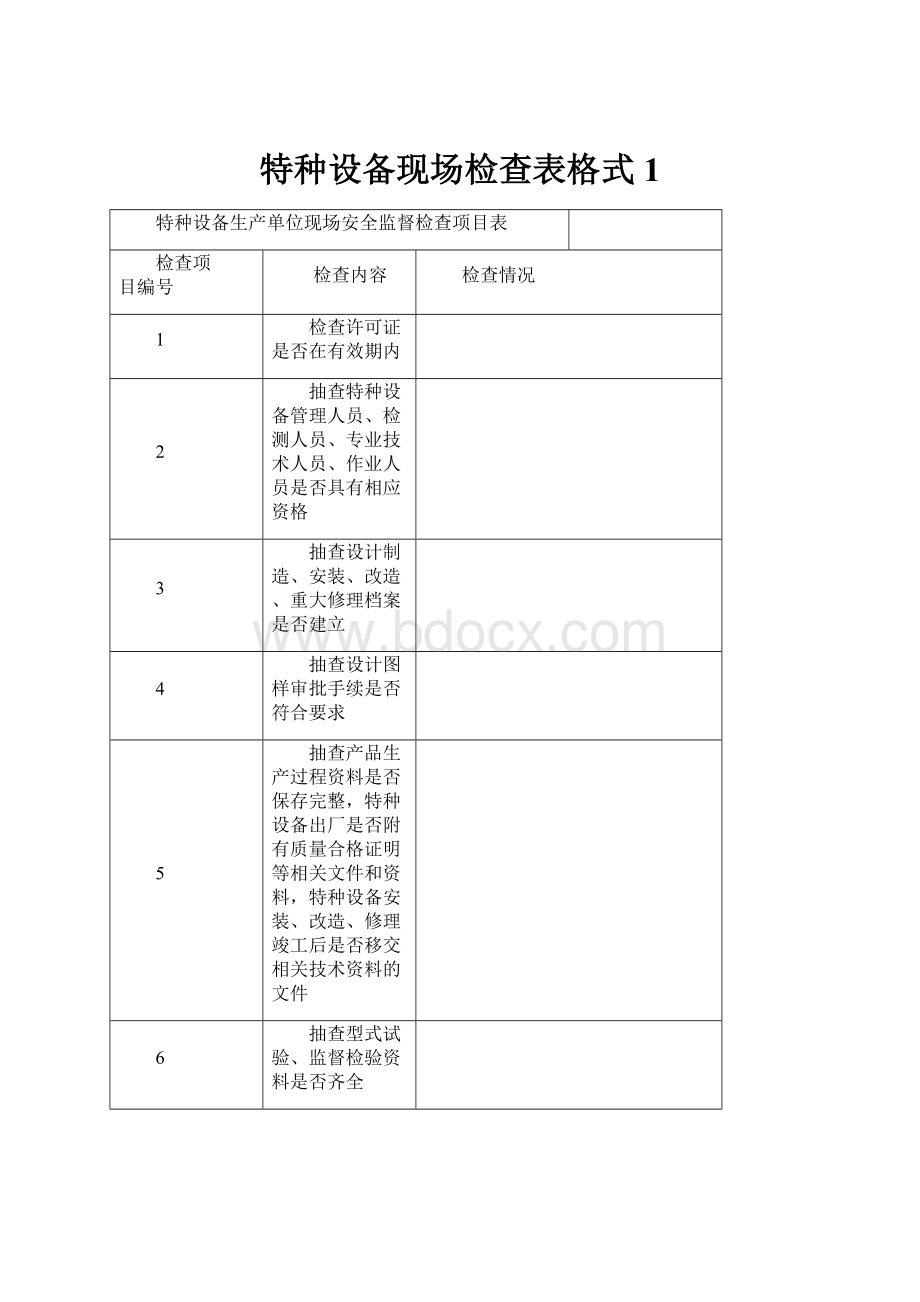 特种设备现场检查表格式1.docx_第1页