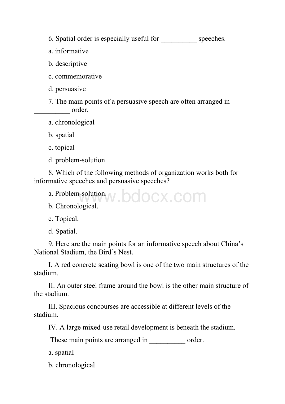 A9Test Bank Part IIChapter 7 Organizaing the Body of the Speech.docx_第3页