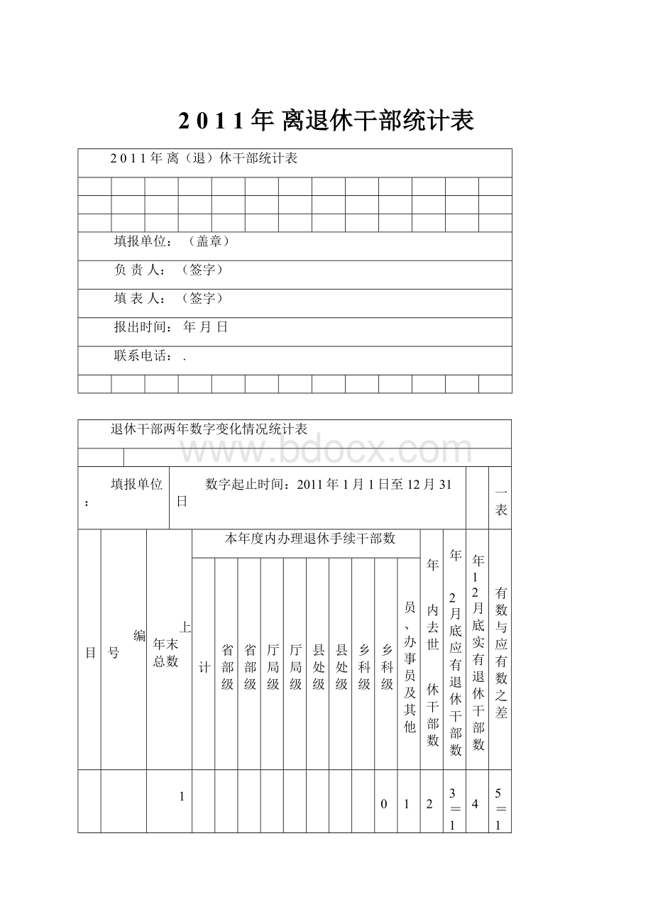 2 0 1 1 年 离退休干部统计表.docx_第1页