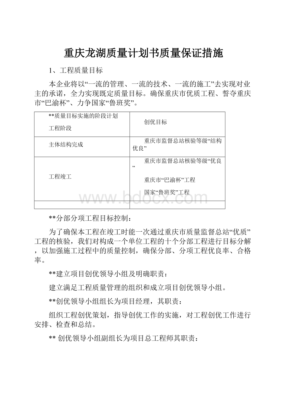 重庆龙湖质量计划书质量保证措施.docx