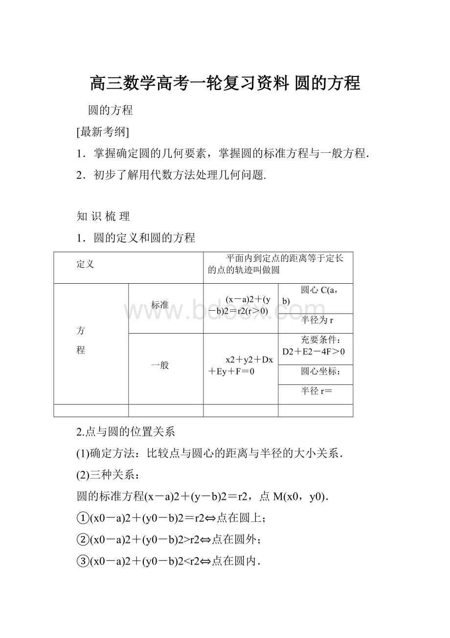 高三数学高考一轮复习资料 圆的方程.docx