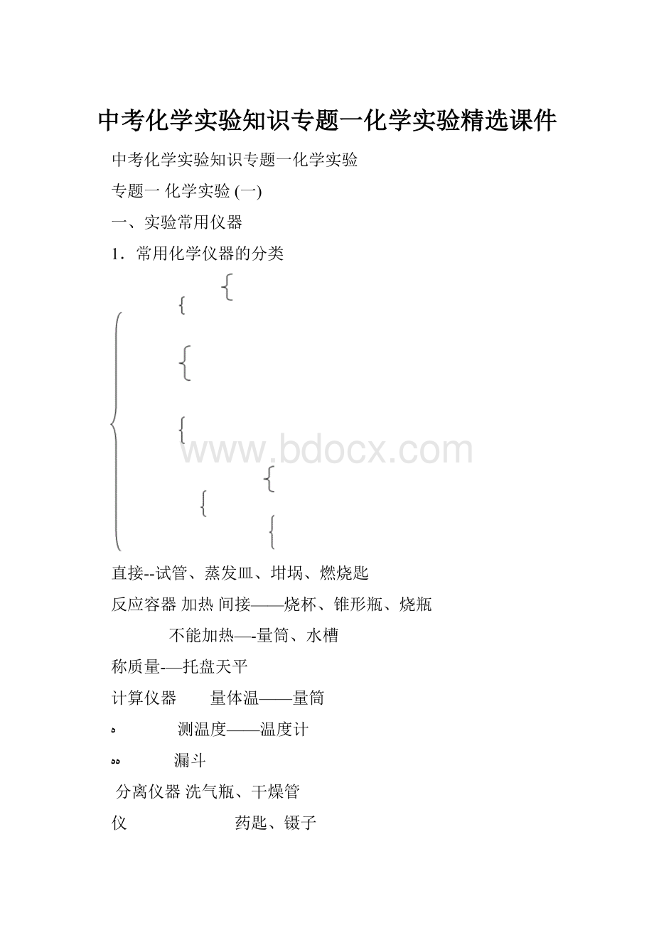 中考化学实验知识专题一化学实验精选课件.docx