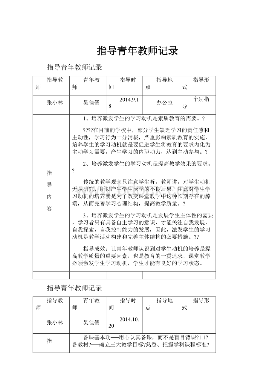 指导青年教师记录.docx_第1页