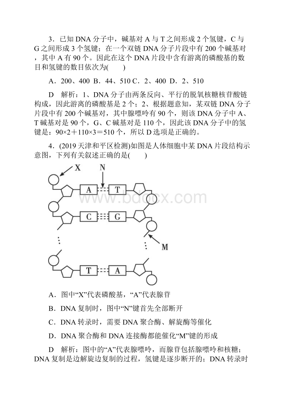 届高三生物第一轮复习人教版第六单元遗传的分子基础第六单元第18讲课时作业.docx_第2页