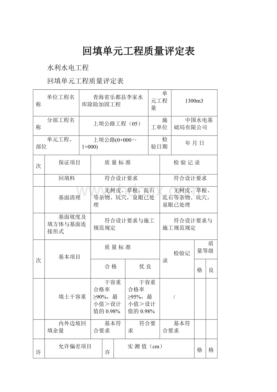 回填单元工程质量评定表.docx