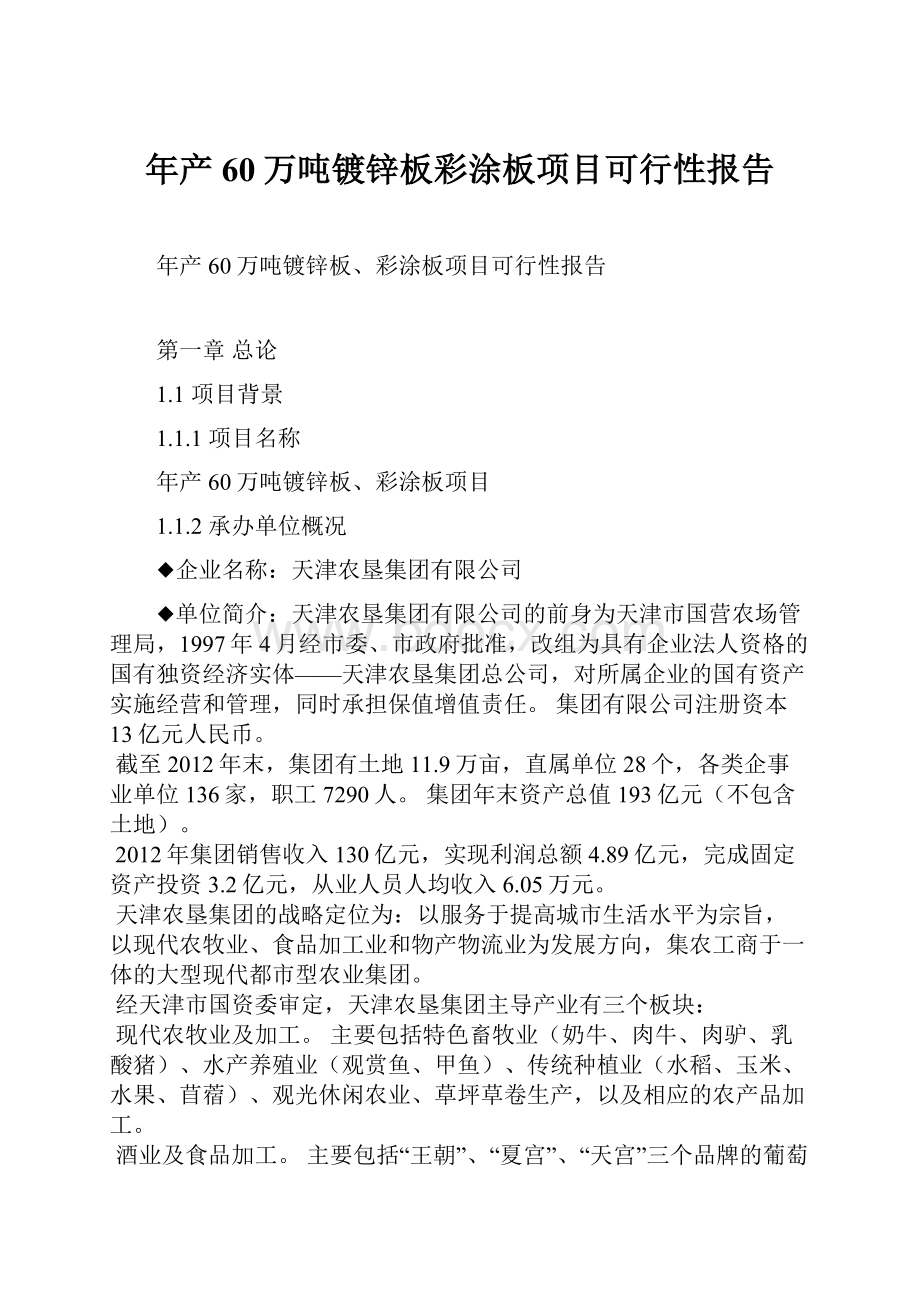 年产60万吨镀锌板彩涂板项目可行性报告.docx