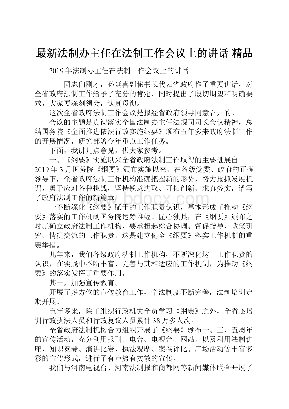 最新法制办主任在法制工作会议上的讲话 精品.docx