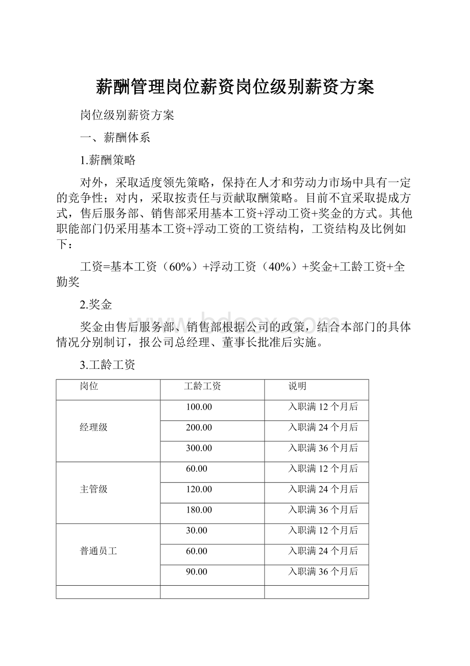 薪酬管理岗位薪资岗位级别薪资方案.docx