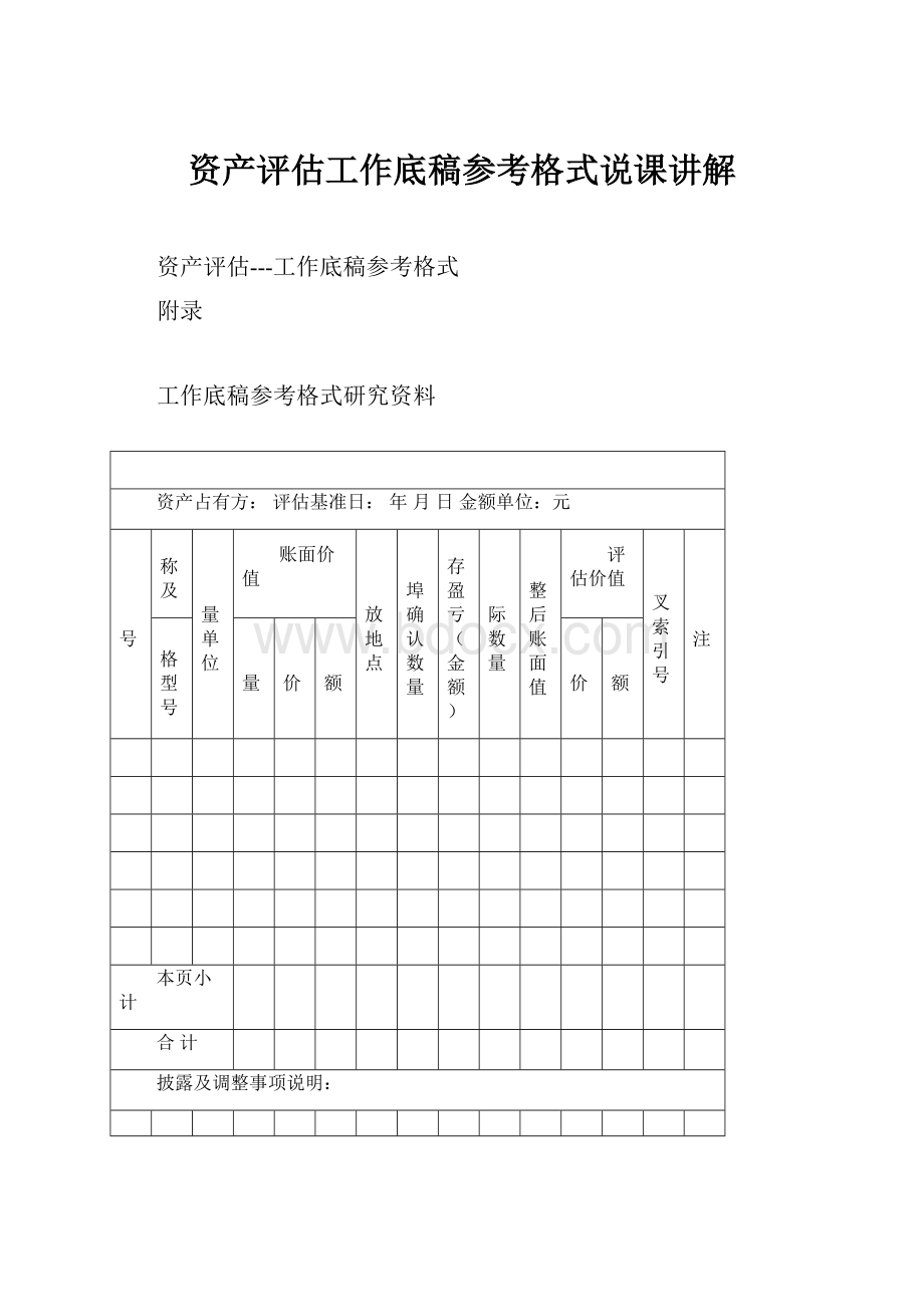 资产评估工作底稿参考格式说课讲解.docx