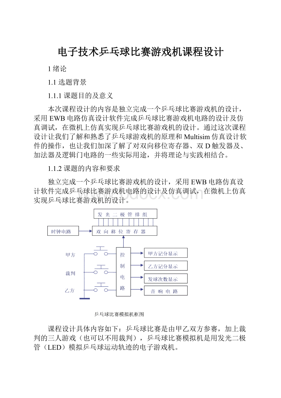 电子技术乒乓球比赛游戏机课程设计.docx_第1页