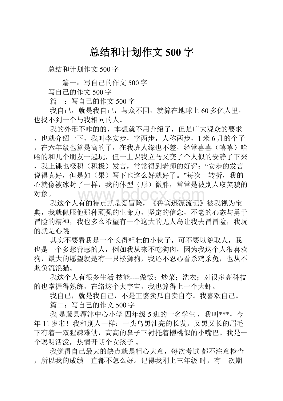 总结和计划作文500字.docx