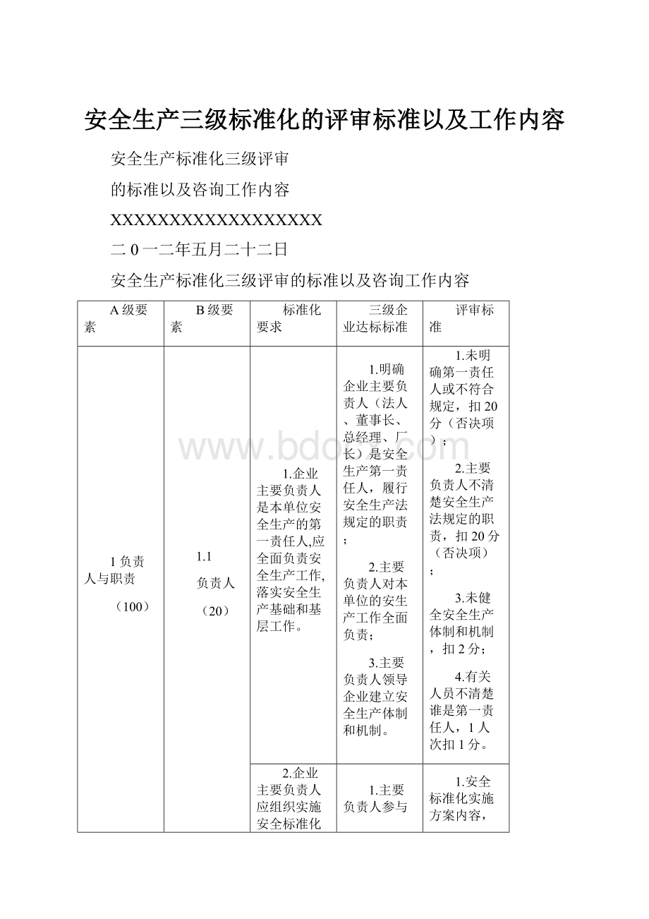 安全生产三级标准化的评审标准以及工作内容.docx_第1页