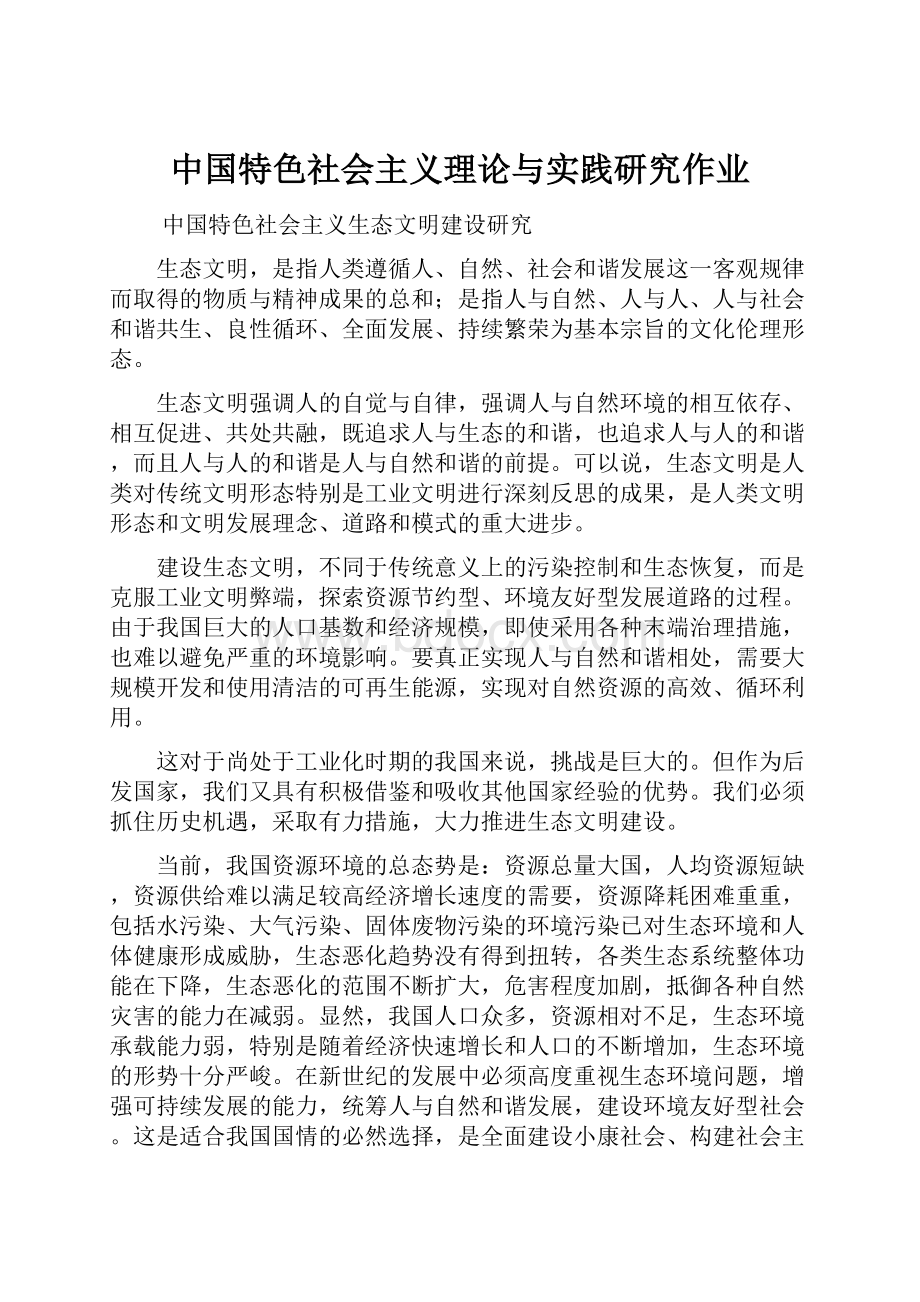 中国特色社会主义理论与实践研究作业.docx