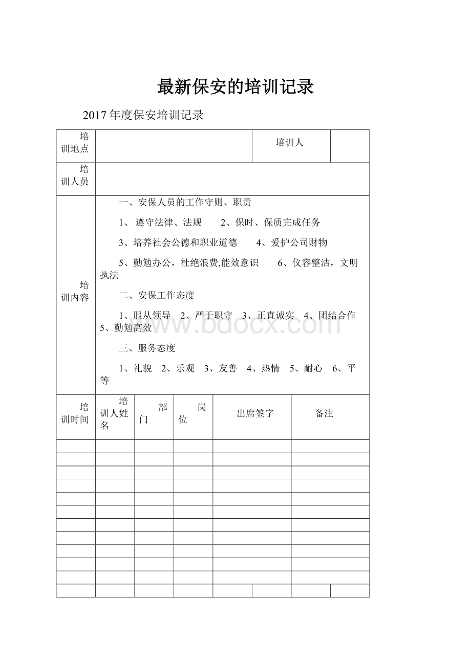 最新保安的培训记录.docx_第1页