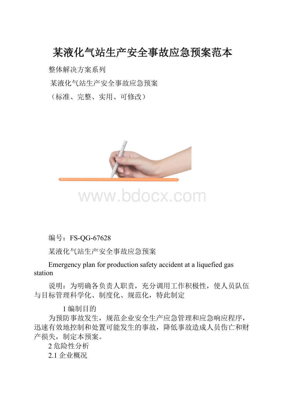 某液化气站生产安全事故应急预案范本.docx