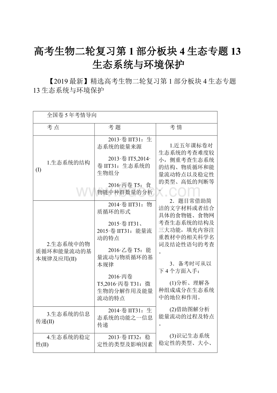 高考生物二轮复习第1部分板块4生态专题13生态系统与环境保护.docx_第1页