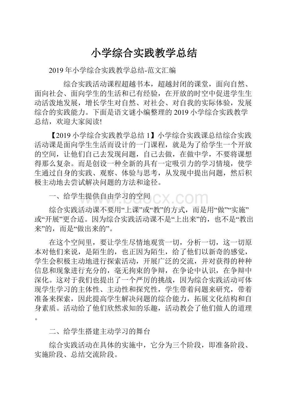 小学综合实践教学总结.docx