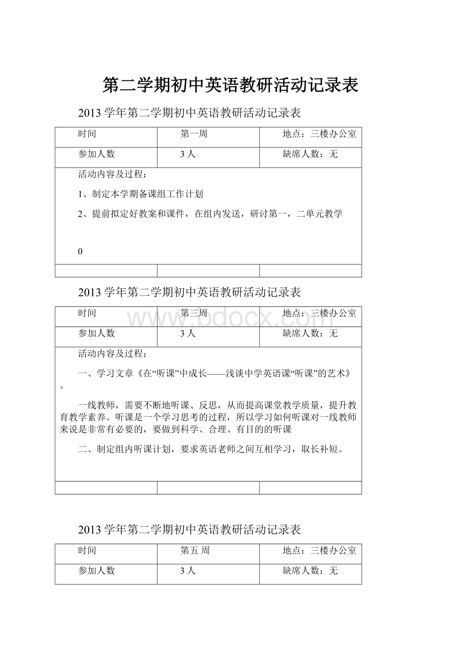 第二学期初中英语教研活动记录表.docx