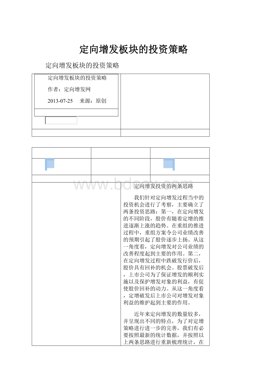 定向增发板块的投资策略.docx_第1页