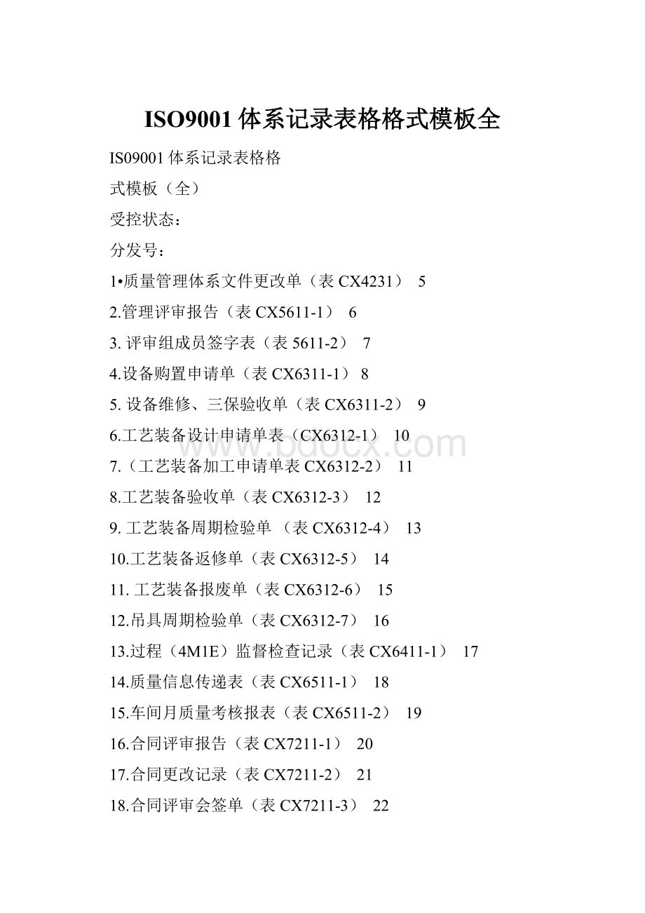 ISO9001体系记录表格格式模板全.docx