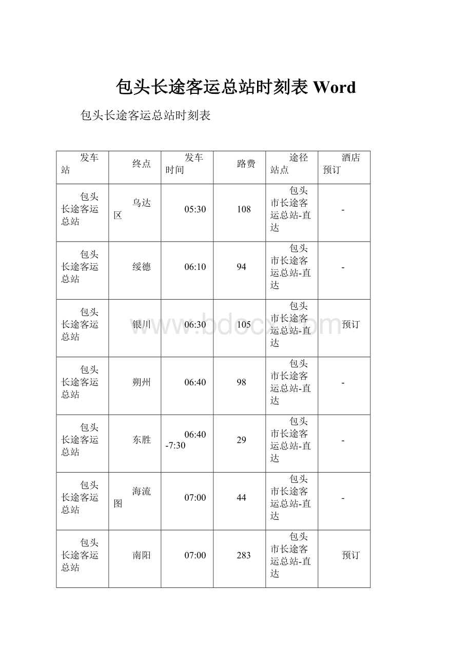 包头长途客运总站时刻表Word.docx_第1页