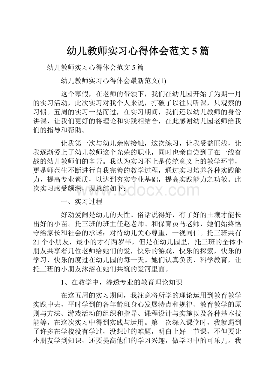 幼儿教师实习心得体会范文5篇.docx