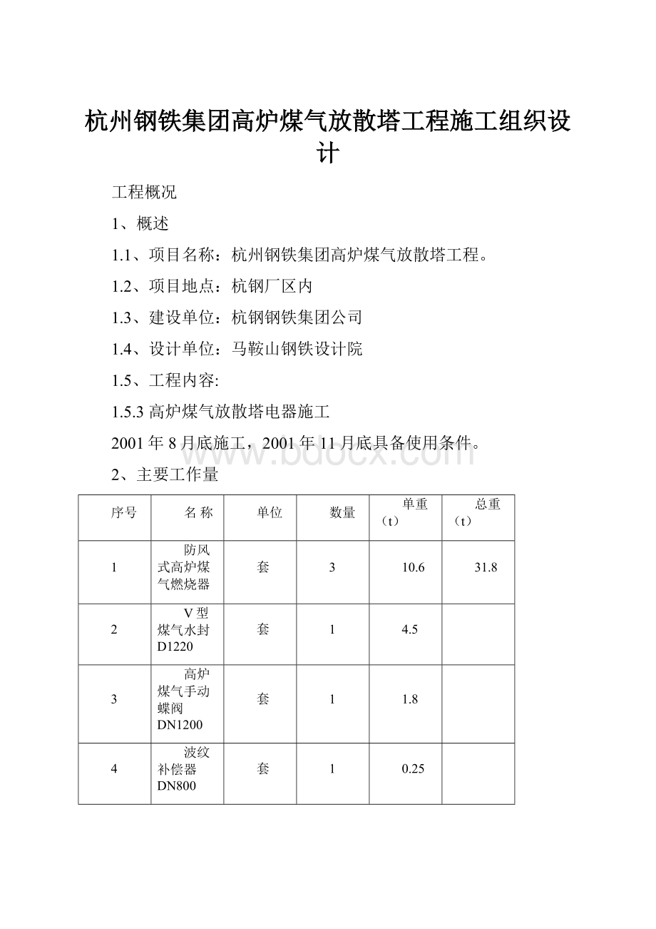 杭州钢铁集团高炉煤气放散塔工程施工组织设计.docx_第1页