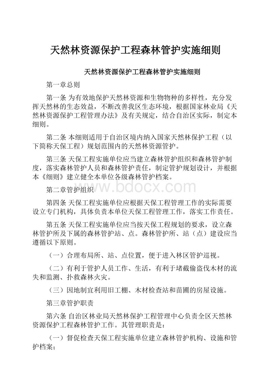 天然林资源保护工程森林管护实施细则.docx