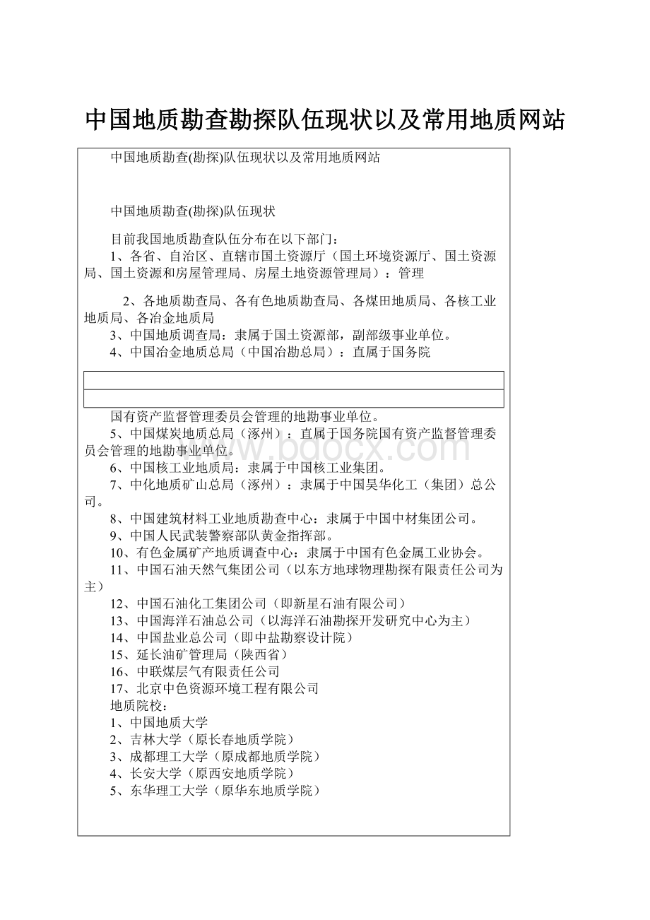 中国地质勘查勘探队伍现状以及常用地质网站.docx_第1页