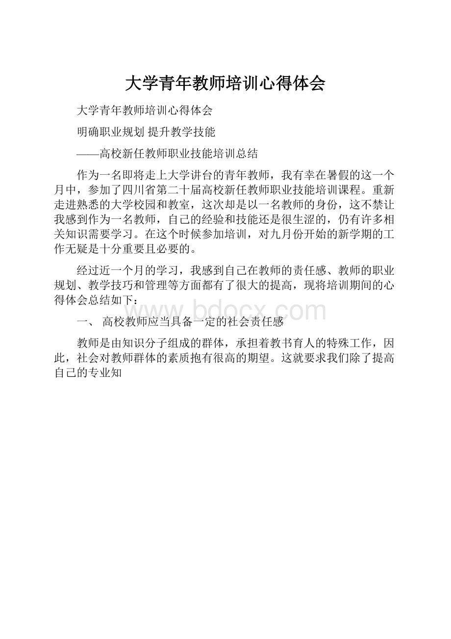 大学青年教师培训心得体会.docx_第1页