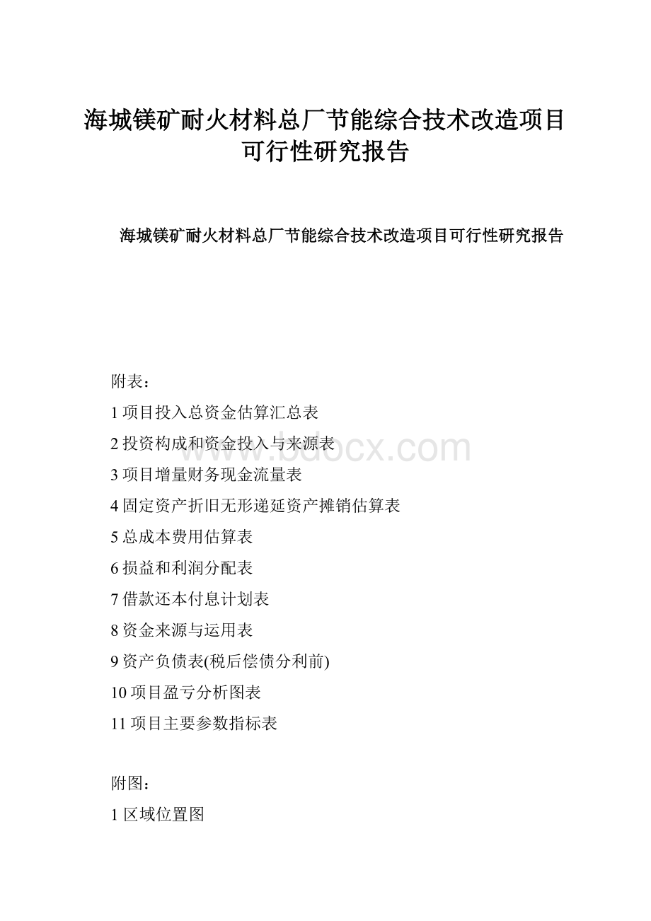 海城镁矿耐火材料总厂节能综合技术改造项目可行性研究报告.docx_第1页