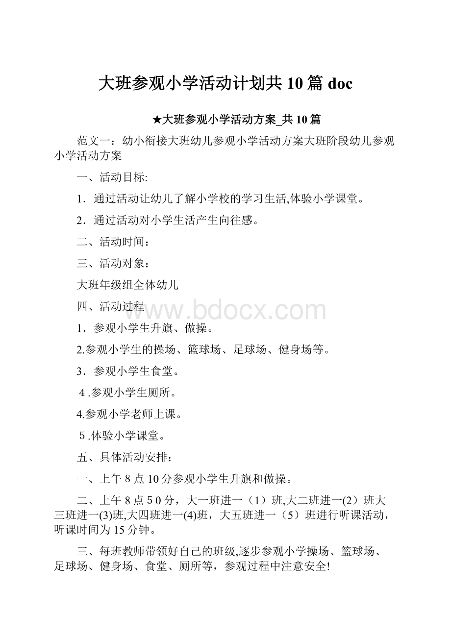 大班参观小学活动计划共10篇doc.docx