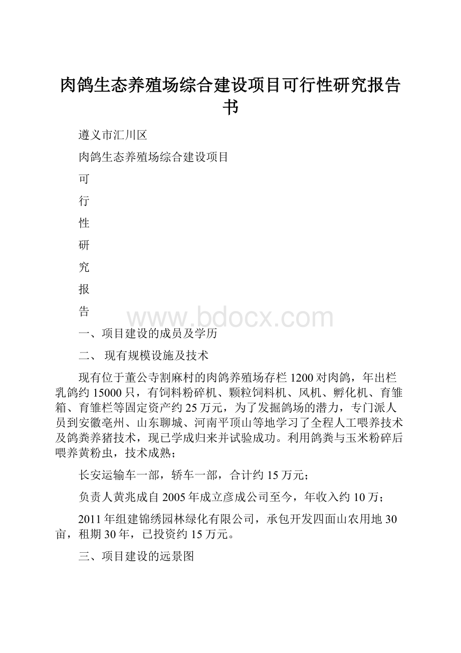 肉鸽生态养殖场综合建设项目可行性研究报告书.docx_第1页