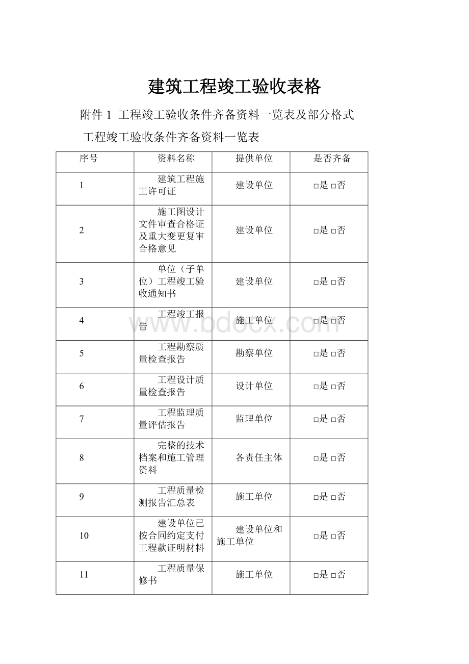 建筑工程竣工验收表格.docx