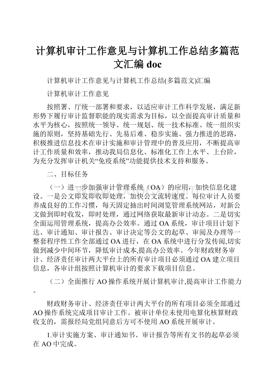 计算机审计工作意见与计算机工作总结多篇范文汇编doc.docx_第1页