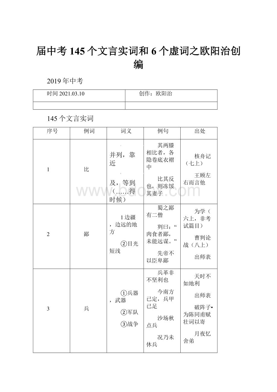 届中考145个文言实词和6个虚词之欧阳治创编.docx_第1页