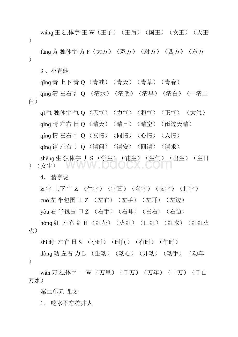 新人教部编版小学一年级语文下册组词带拼音部首生字结构.docx_第2页