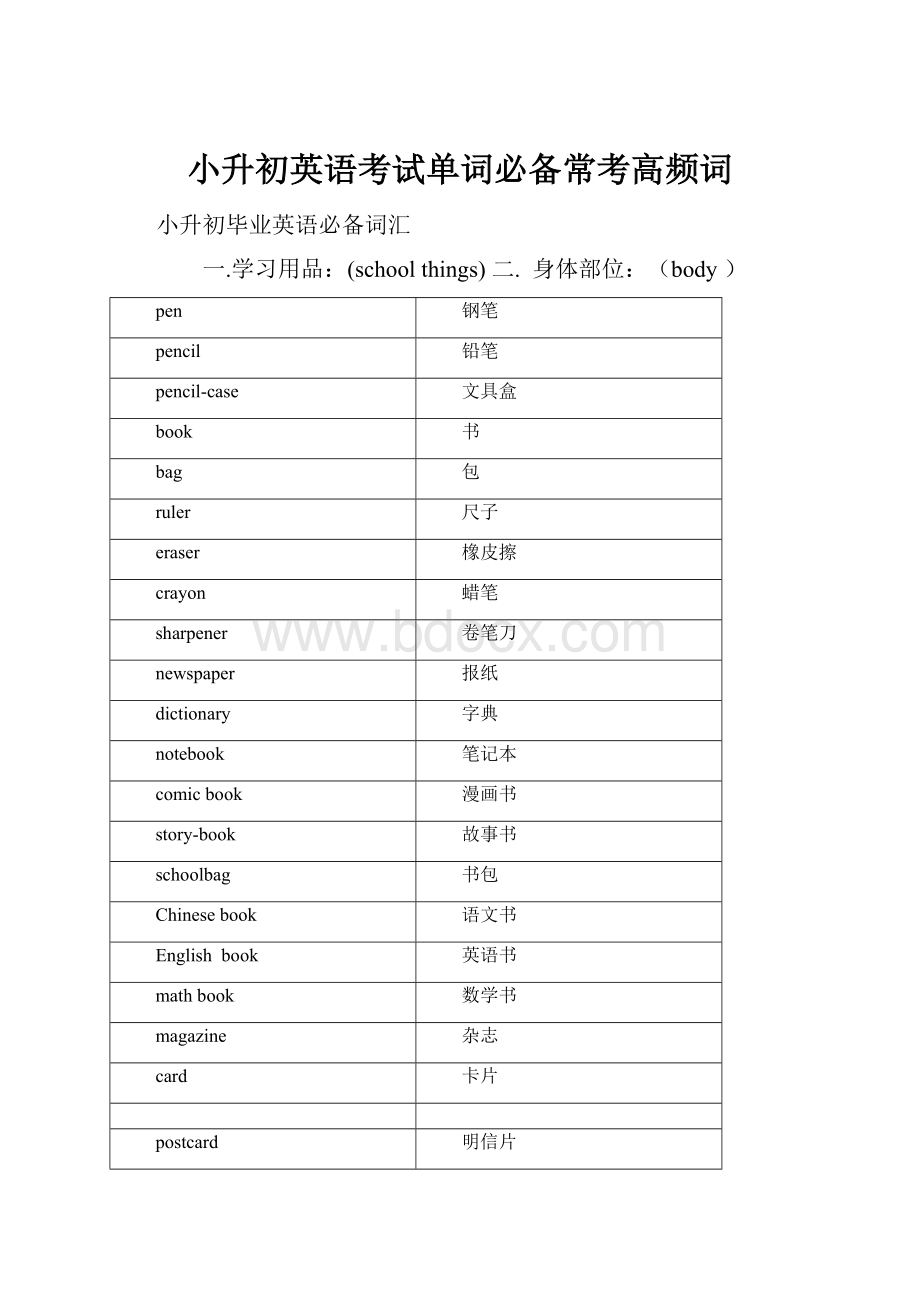 小升初英语考试单词必备常考高频词.docx_第1页