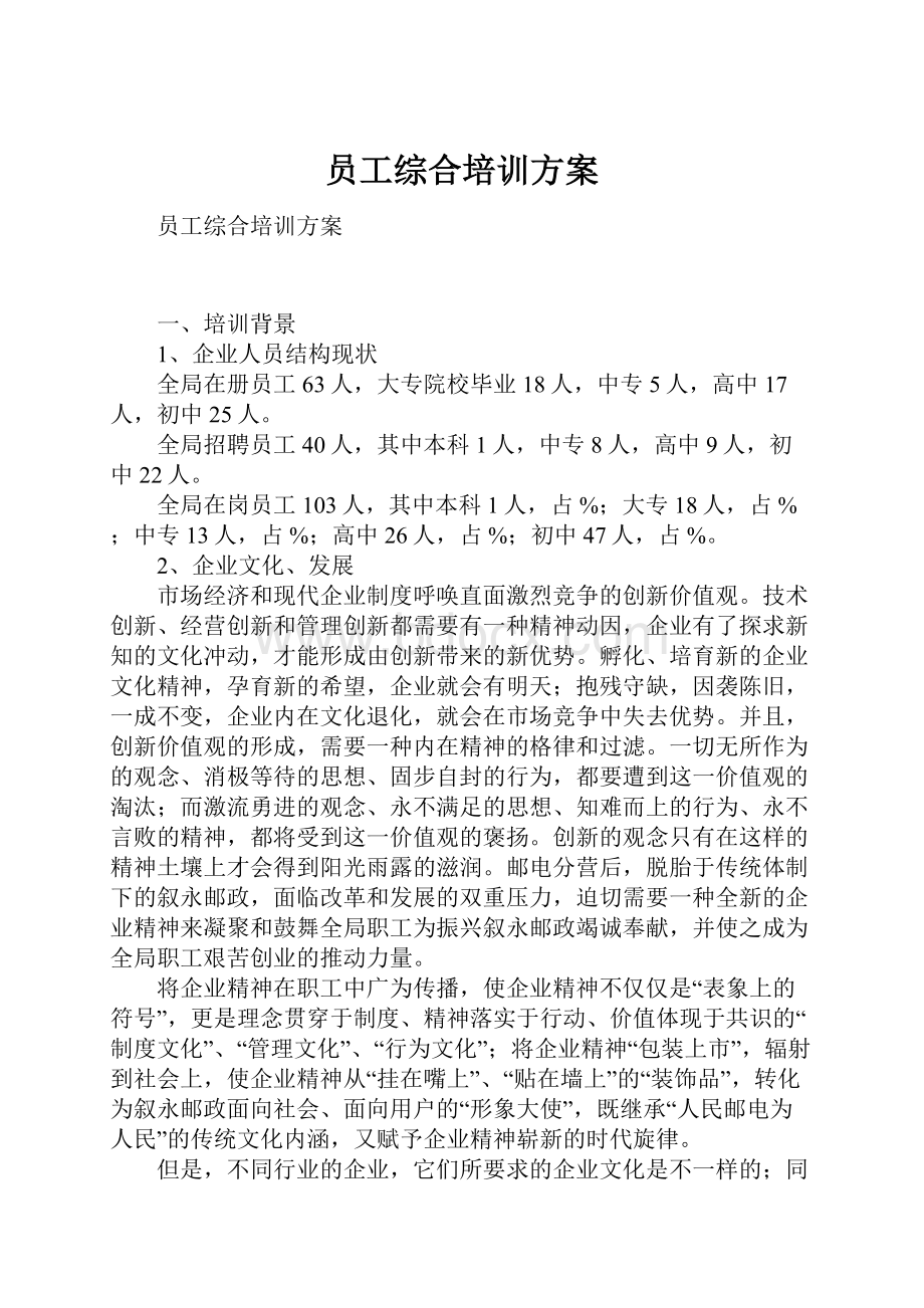 员工综合培训方案.docx_第1页