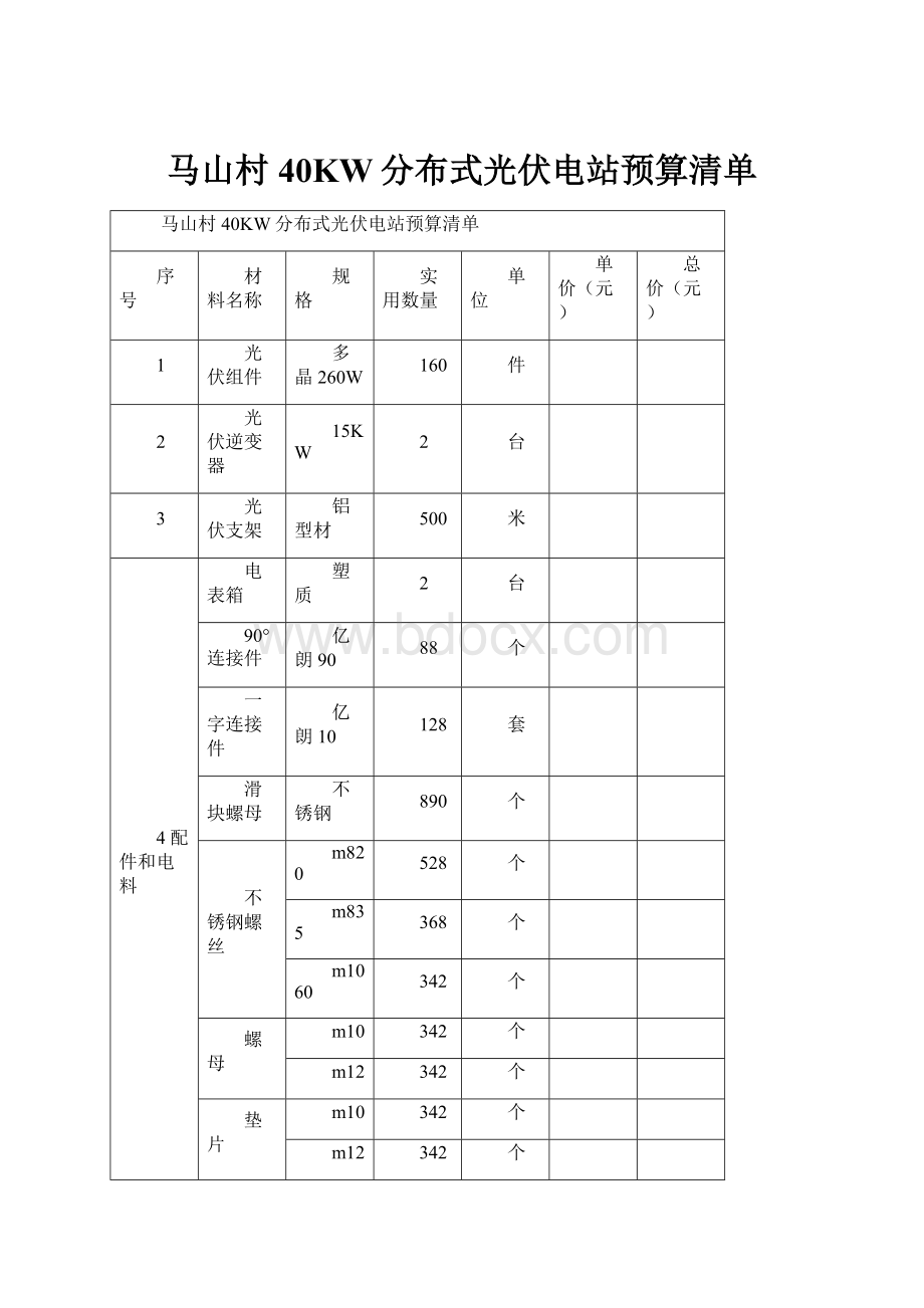 马山村40KW分布式光伏电站预算清单.docx