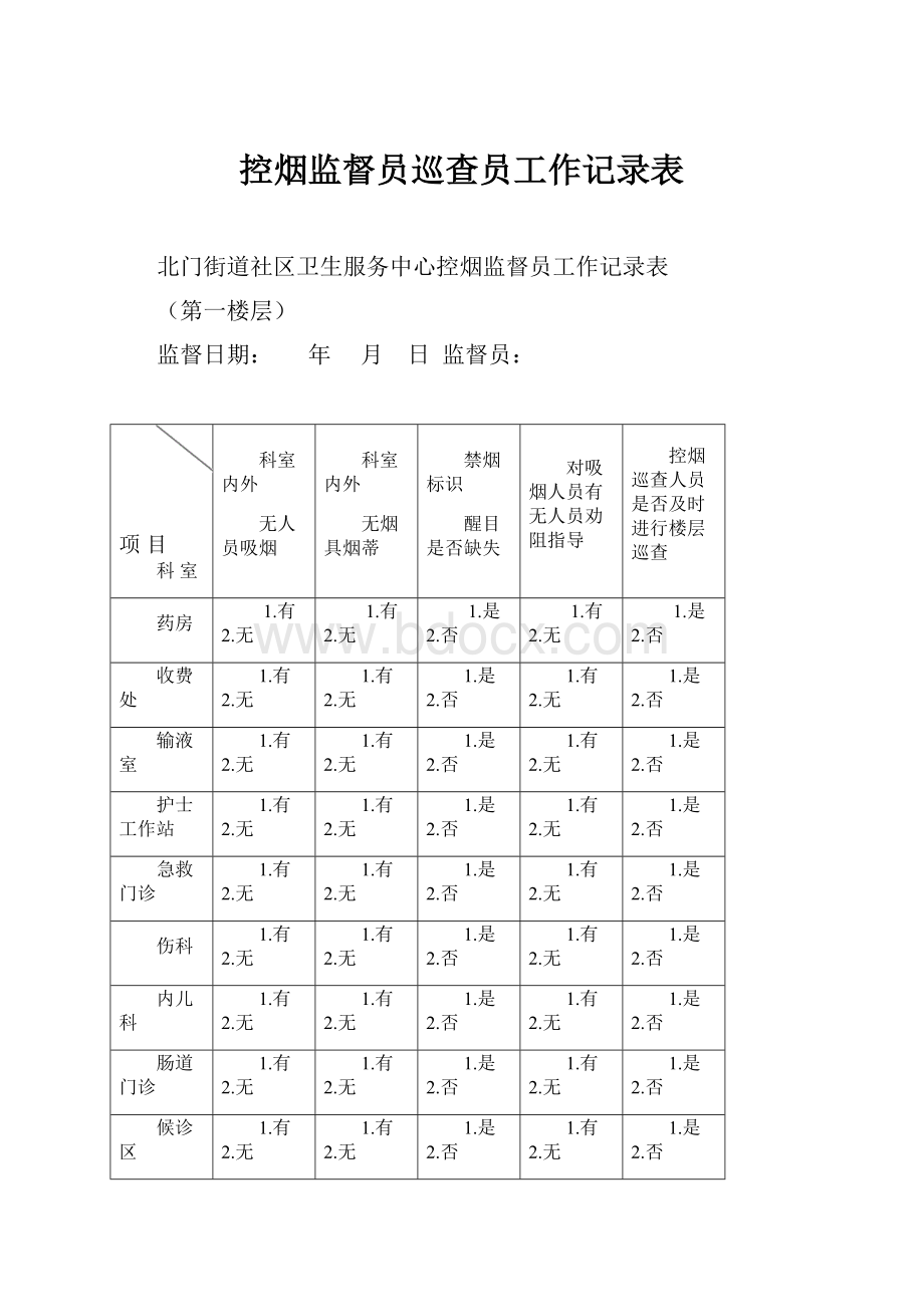 控烟监督员巡查员工作记录表.docx_第1页