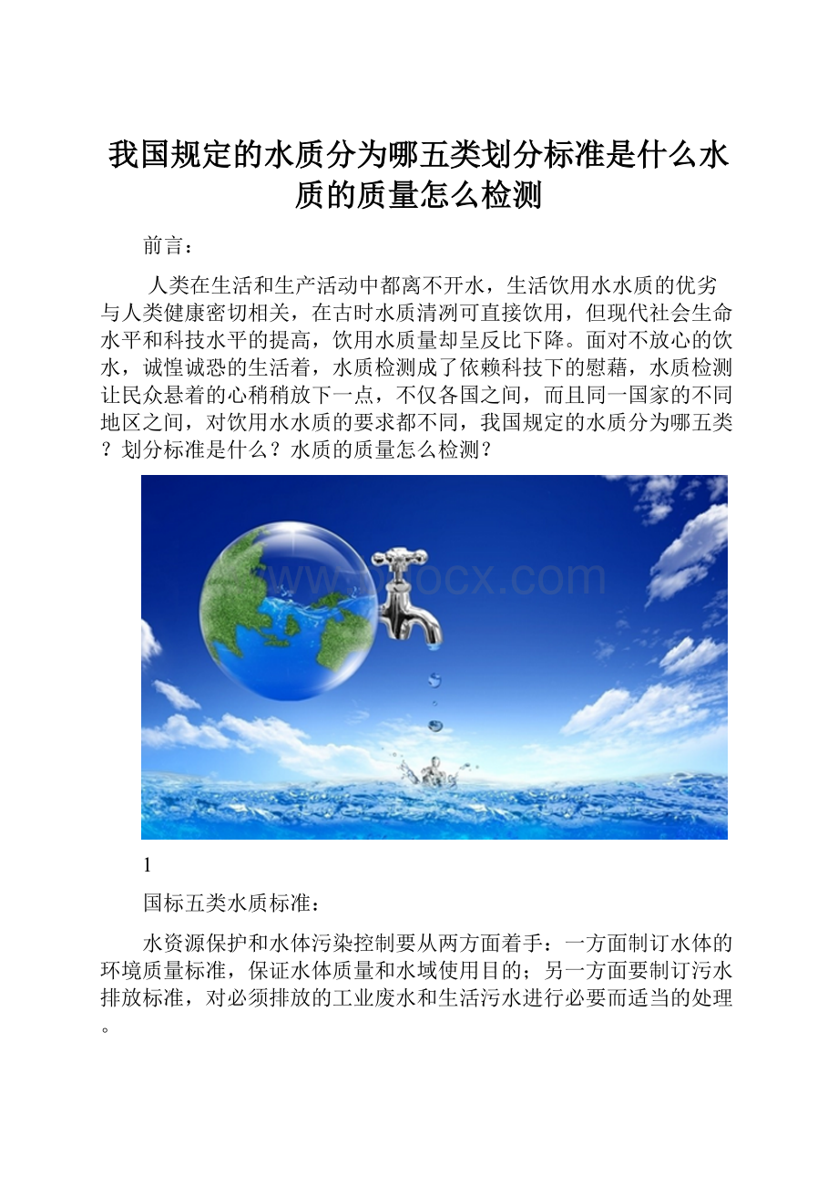 我国规定的水质分为哪五类划分标准是什么水质的质量怎么检测.docx