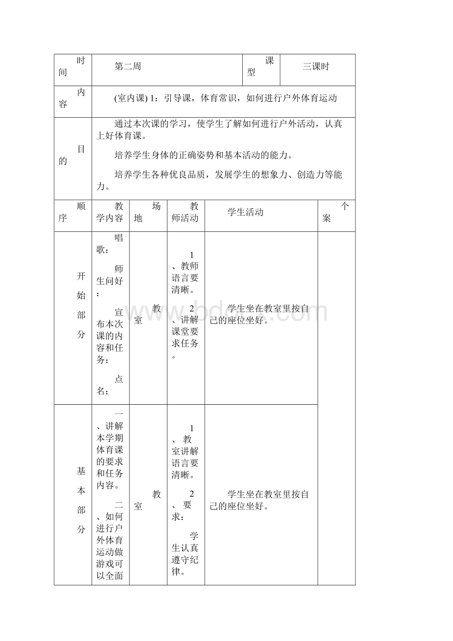 人教版新课标小学四年级下学期体育教学进度教案.docx_第2页